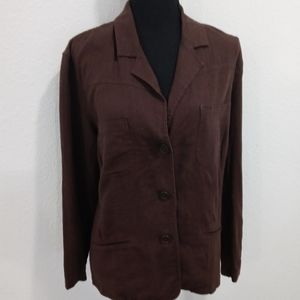Merona Womans Dark Brown Linen Boxy Style Long Sleeve Suit Jacket Size 16W
